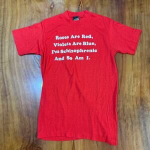 Vintage 70s shirt M Tropix Single Stitch Roses are Red Schizophrenic JJ3